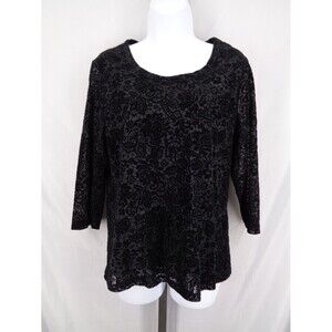 Chicos Black Floral Velvet Burnout Top Whimisgoth Size 1 (8) Medium